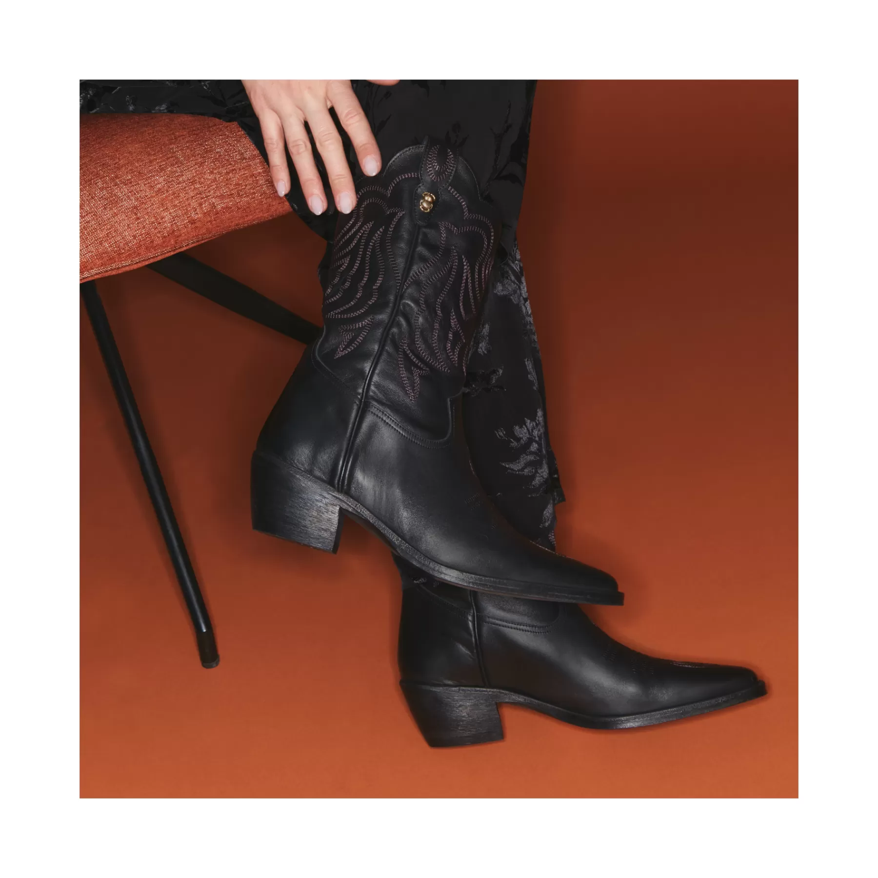 Bottes Lucienne<Claris Virot Bottes Lucienne Cuir Noir Brode