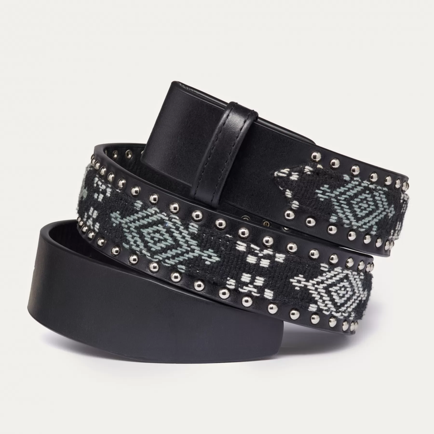 Ceinture Sans Boucle<Claris Virot Ceinture Sans Boucle Cuir Noir Et Tissu Sumba