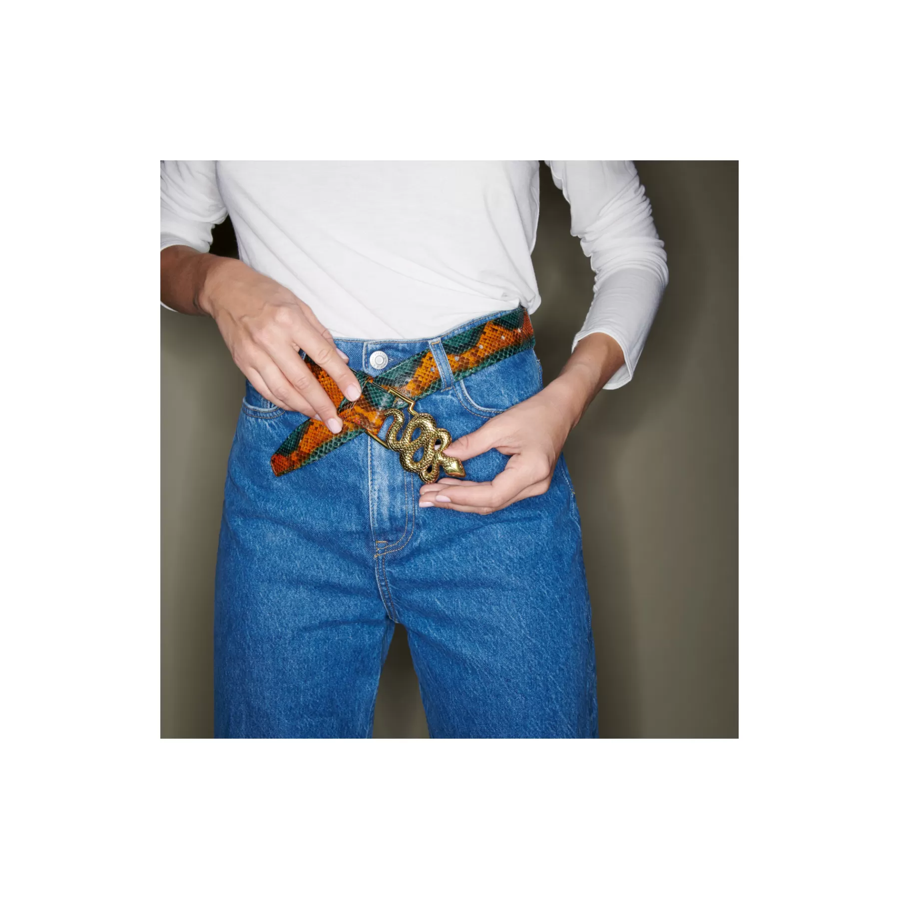 Ceinture Serpent<Claris Virot Ceinture Serpent Python Vert Orange