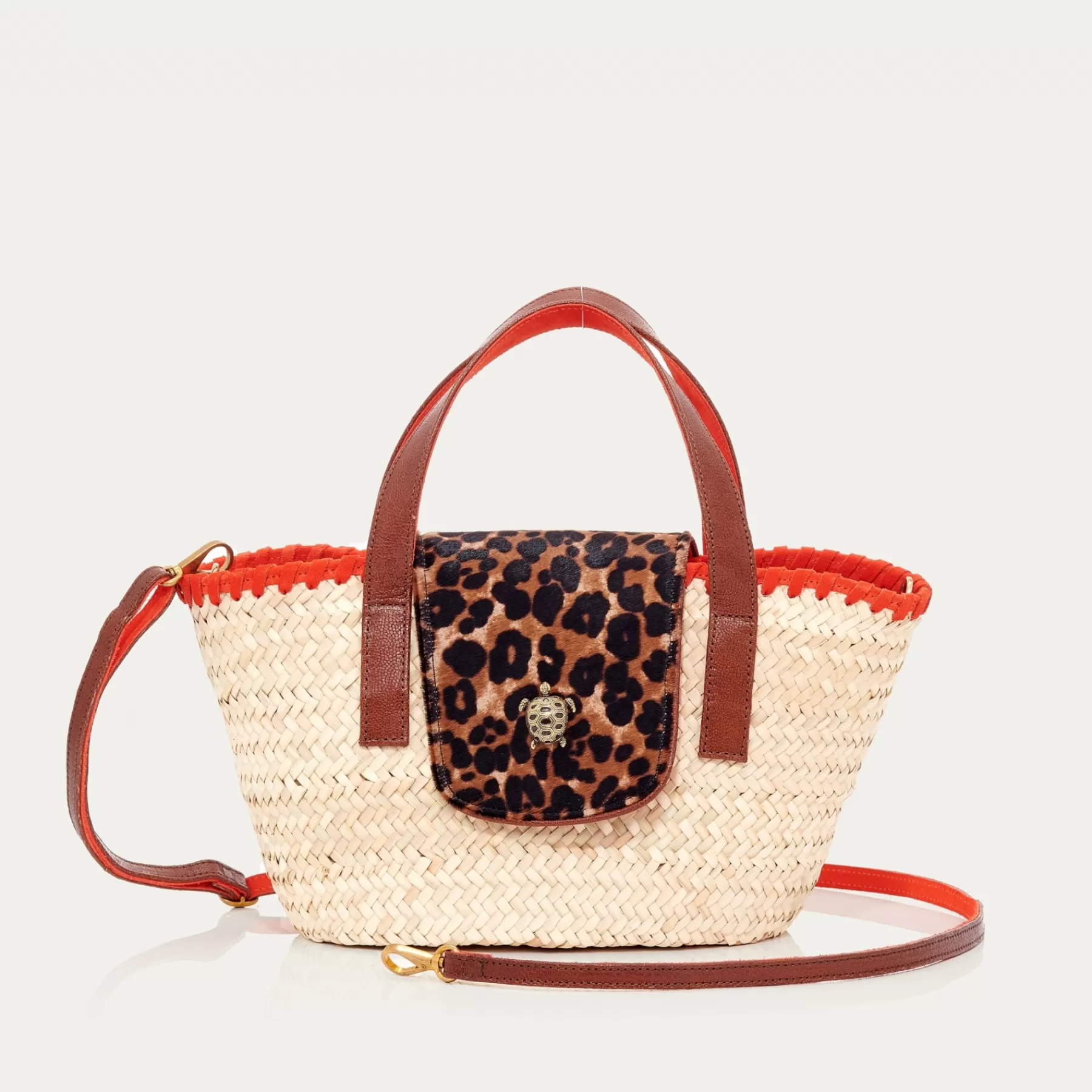 Sacs<Claris Virot Panier Mini Zoe Osier Et Cuir Leopard