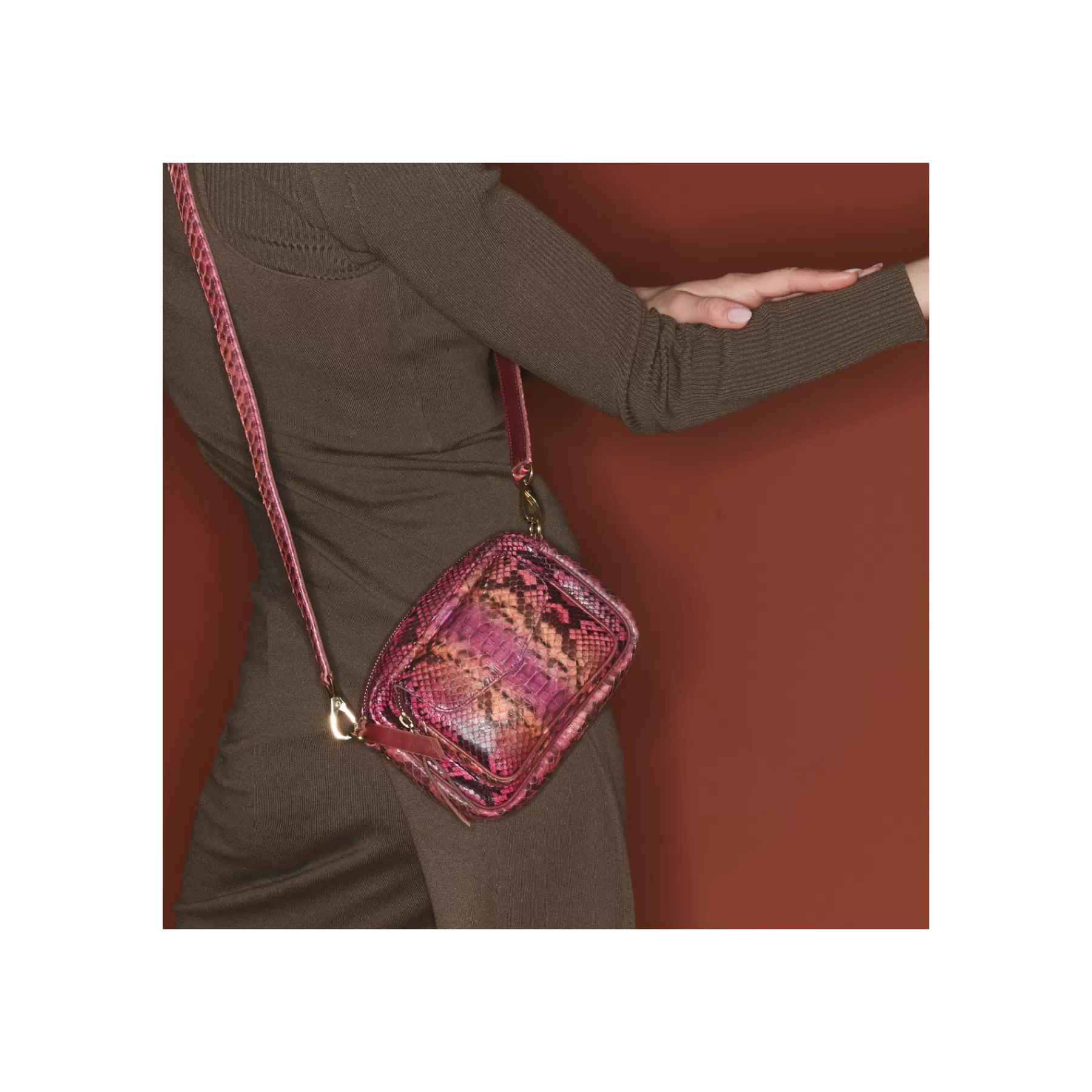 Sacs<Claris Virot Sac Baby Charly Python Bordeaux Rose