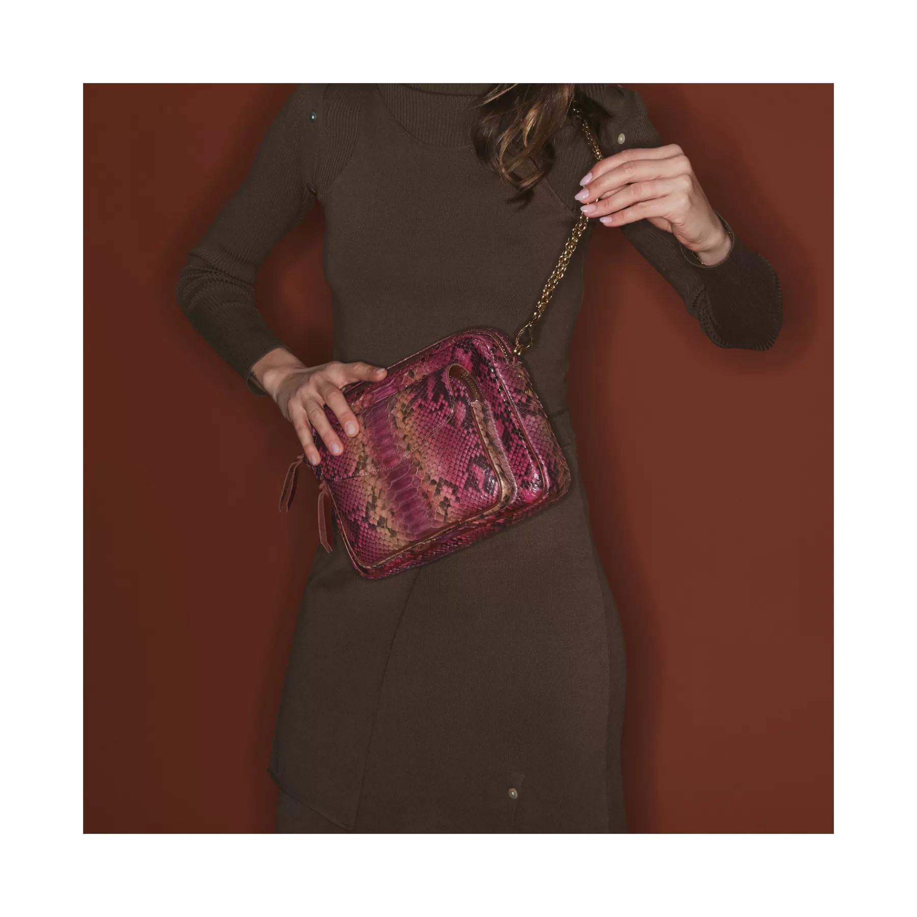 Sacs<Claris Virot Sac Big Charly Python Bordeaux Rose