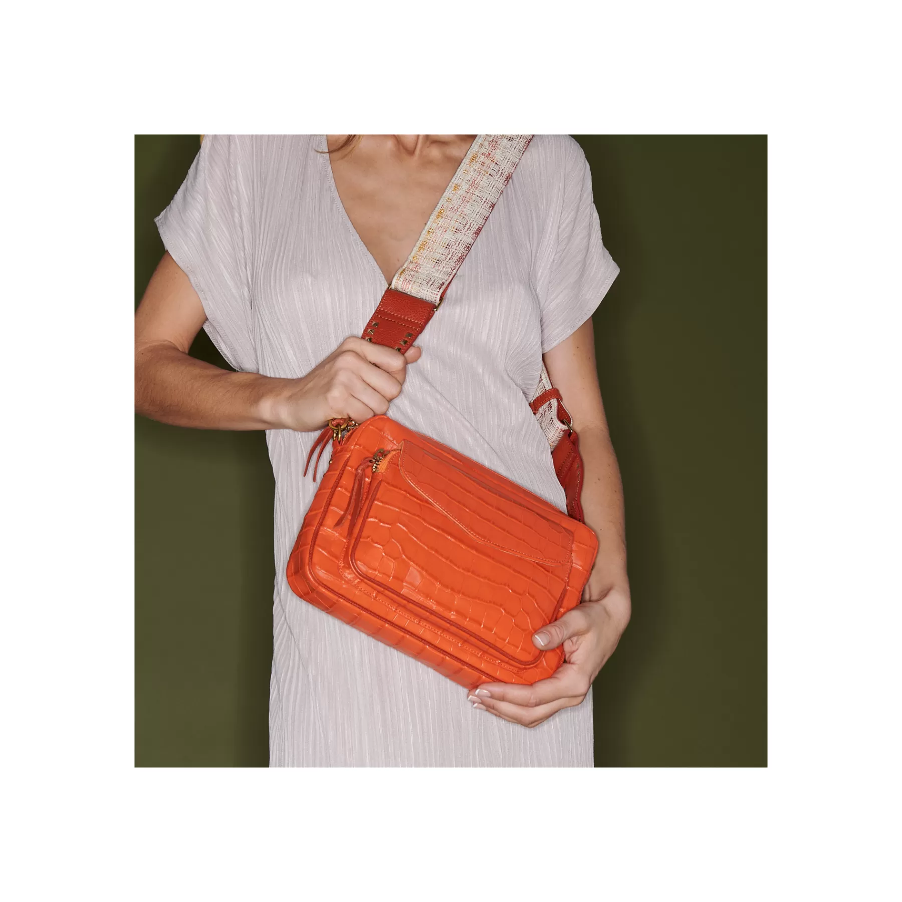 Sacs<Claris Virot Sac Big Charly Cuir Embosse Croco Orange Koi