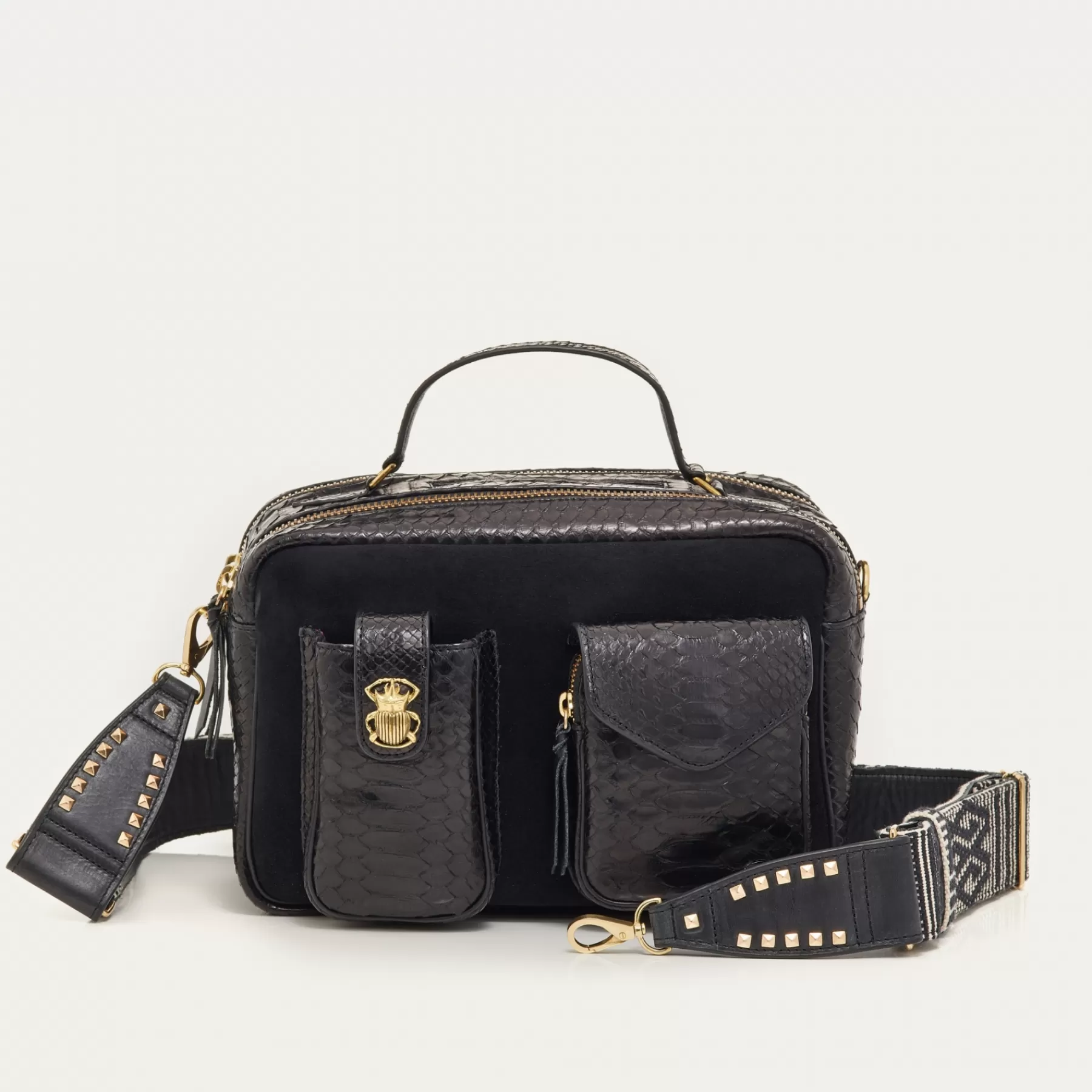 Sacs<Claris Virot Sac Cesar Python Et Cuir Suede Noir