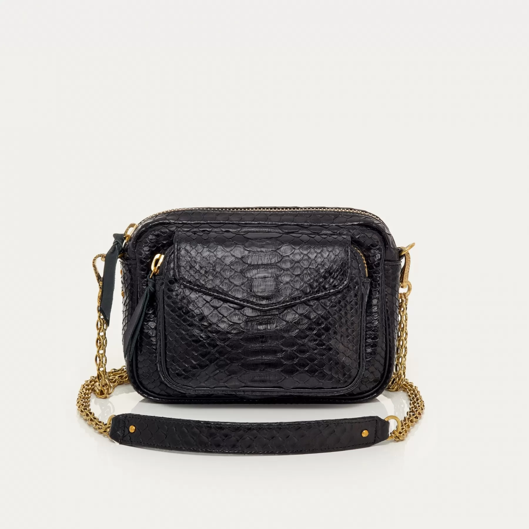 Sacs<Claris Virot Sac Charly Python Noir Chaine Or