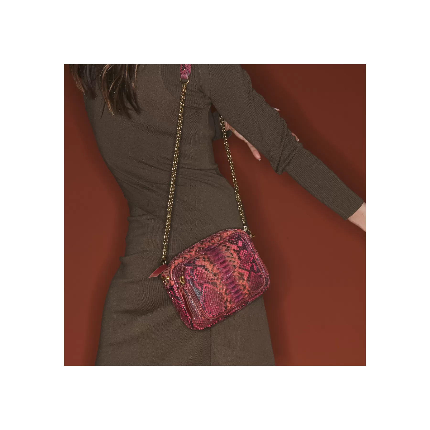 Sacs<Claris Virot Sac Charly Python Bordeaux Rose