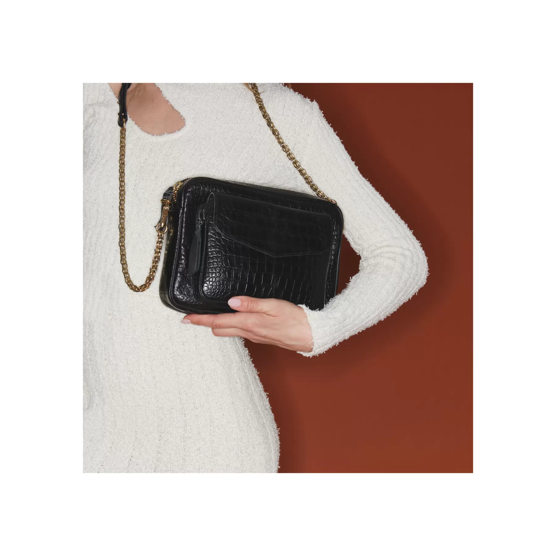 Sacs<Claris Virot Sac Charly Cuir Embosse Croco Noir