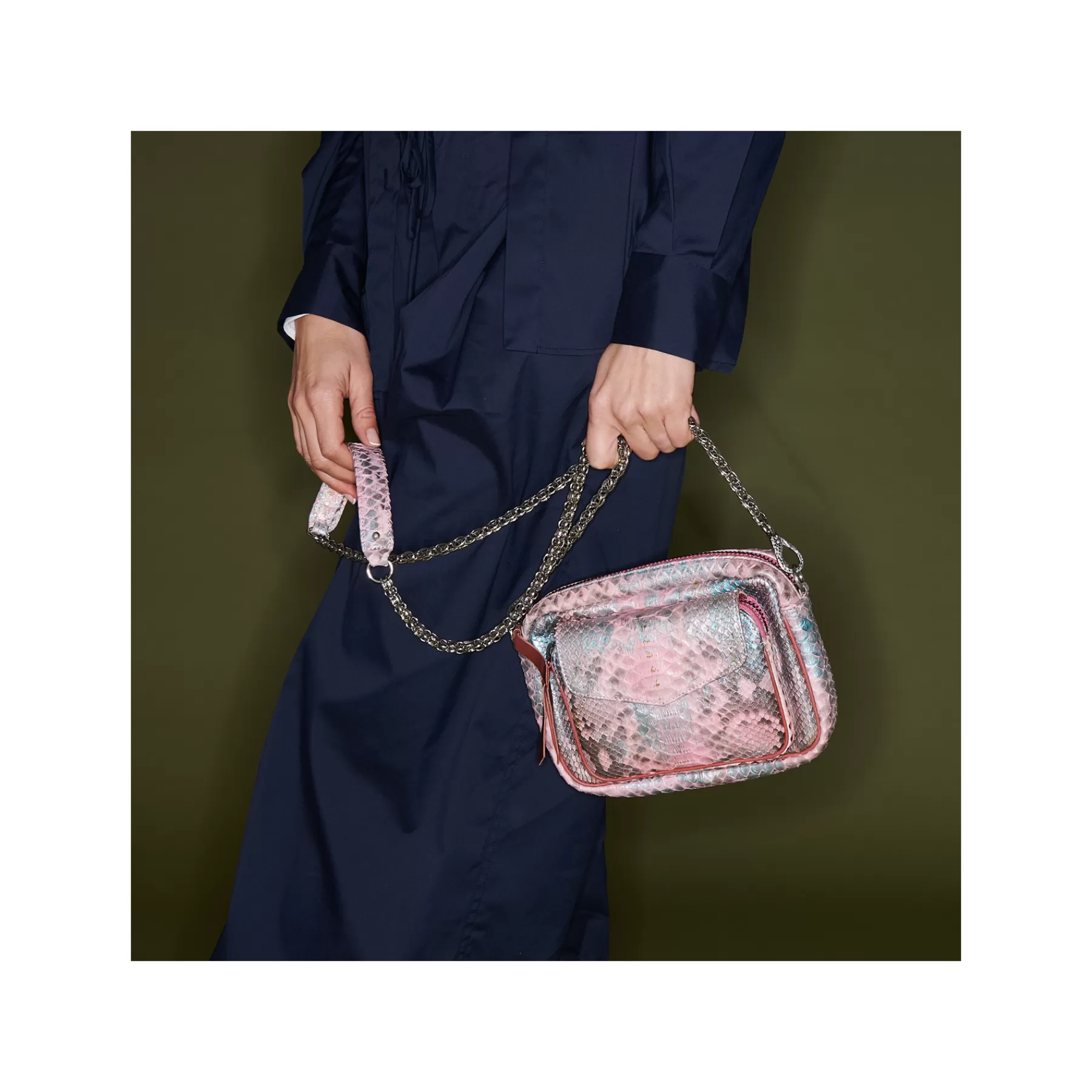 Sacs<Claris Virot Sac Charly Python Rose Corail Metallise