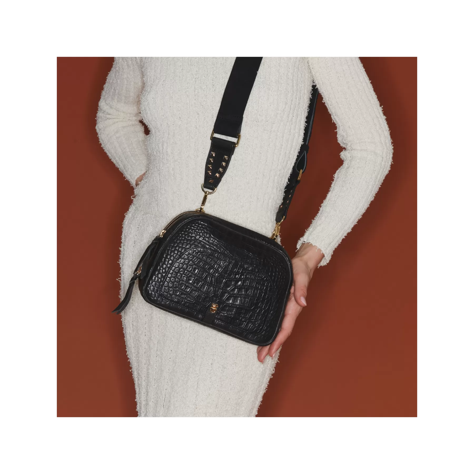 Sacs<Claris Virot Sac Clara Cuir Embosse Croco Noir