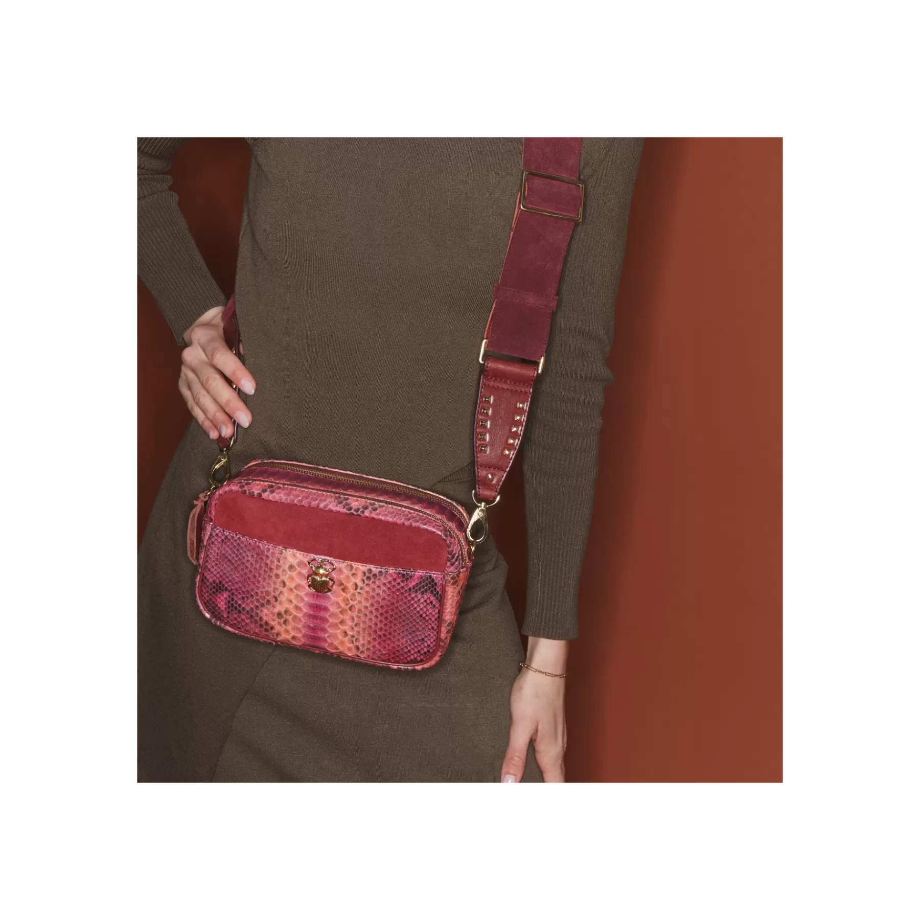 Sacs<Claris Virot Sac Lily Python Bordeaux Rose