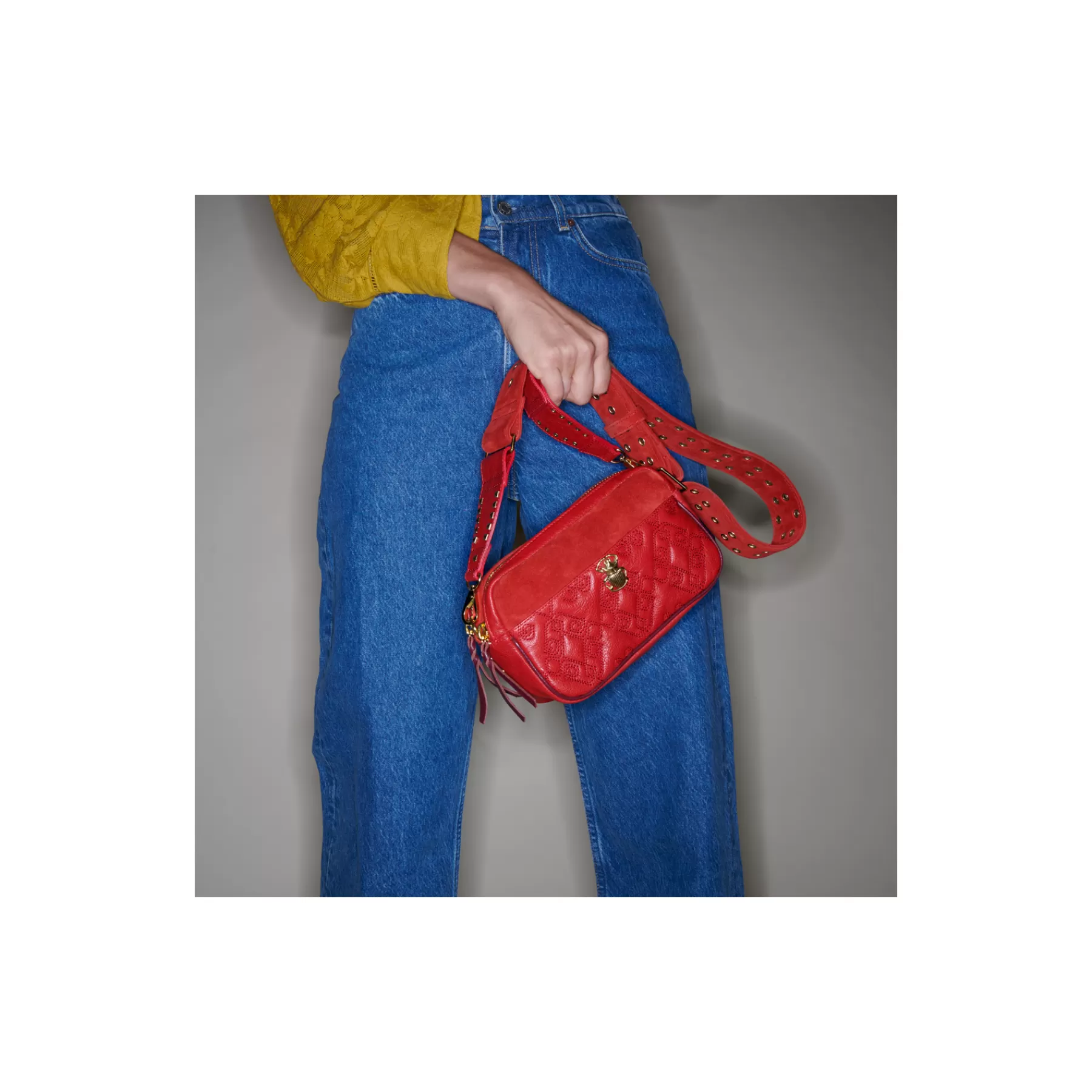 Sacs<Claris Virot Sac Lily Cuir Et Suede Vermillon