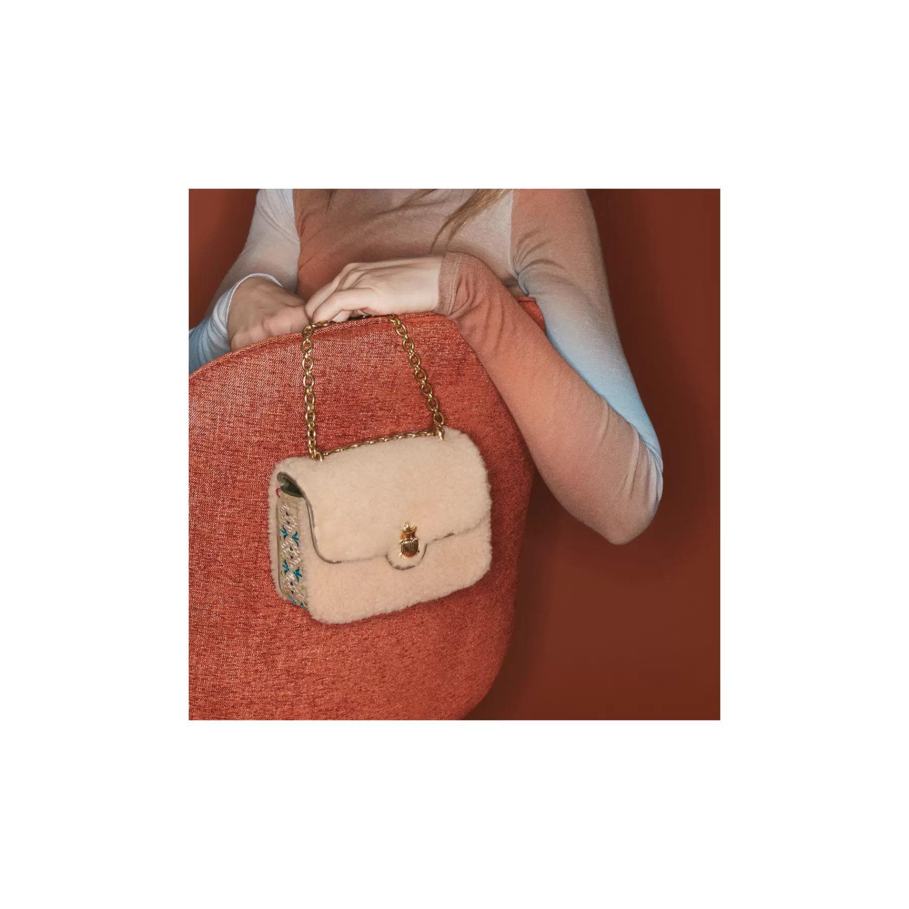 Sacs<Claris Virot Sac Mini Ava Peau Lainee Creme Et Broderies